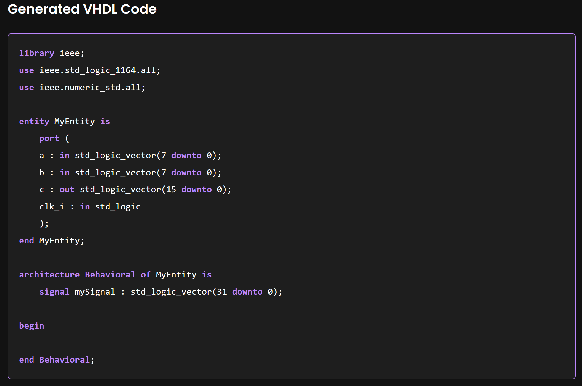 VHDL Generated Code Example